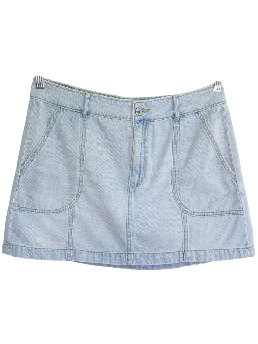 AMERICAN EAGLE Super High Rise A-Line Light Wash Denim Mini Skirt Size 12